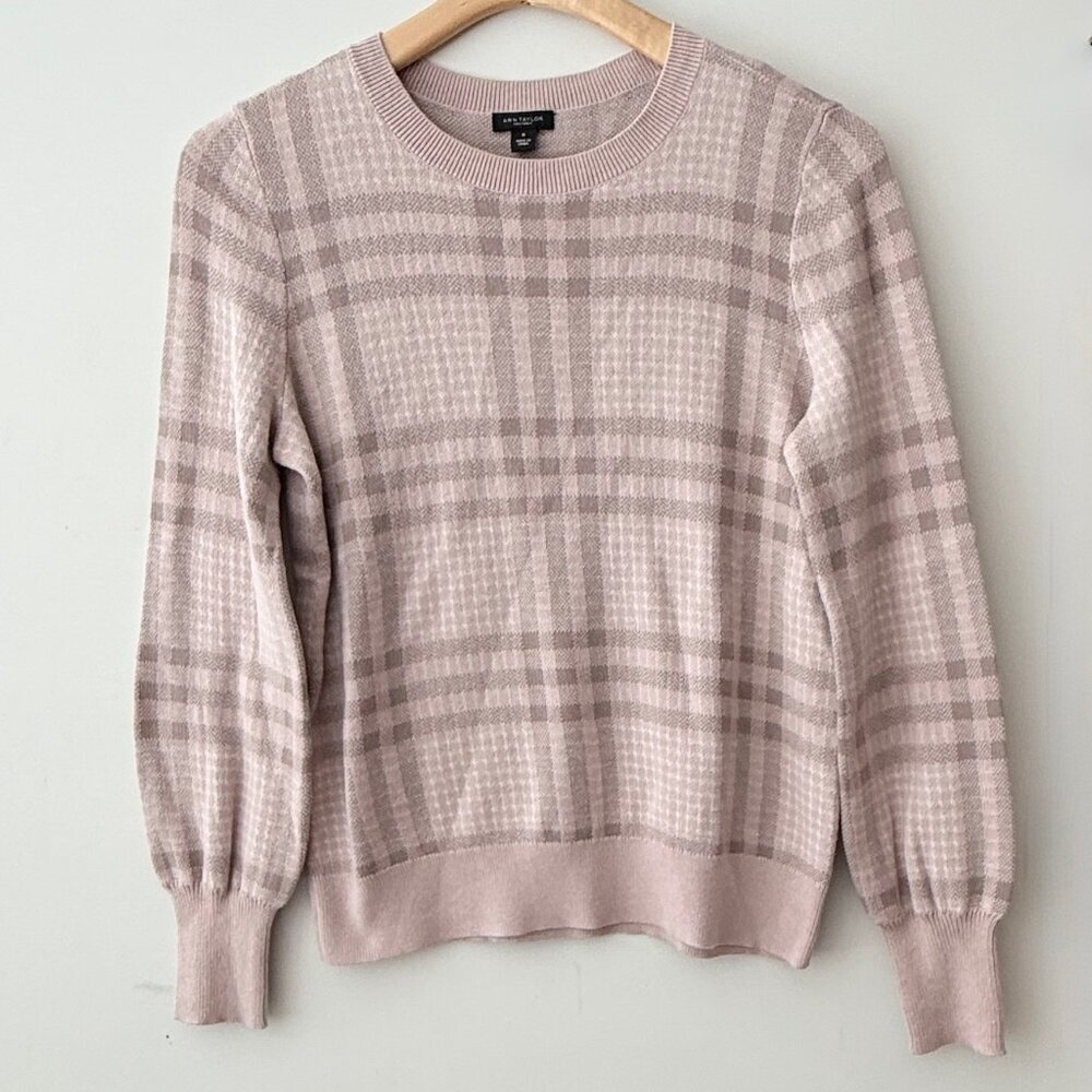 💗 Ann Taylor Pink Plaid Women’s Sweater | Thick Soft Fabric | Size Medium